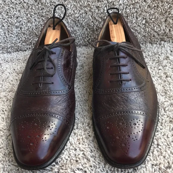 Moreschi Burgundy Brown Peccary & Calfskin Cap-toe Oxfords Brogue size 10 1/2